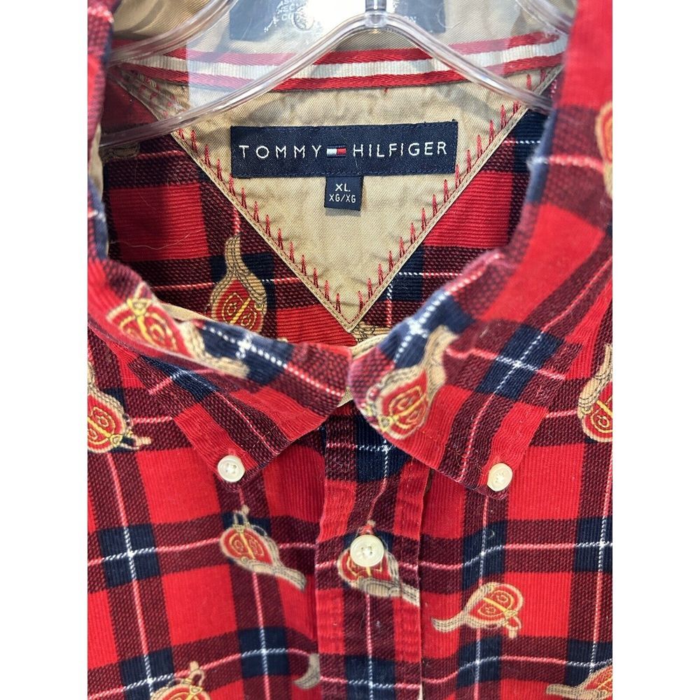 Tommy Bahama Red Micro Corduroy Button Down English Saddle Print Men's XL Shirt - Picture 8 of 12